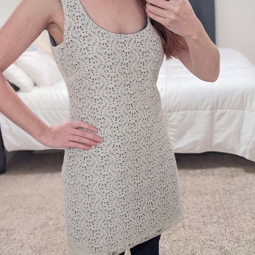 Simple Boho White Lace Dress, Size M